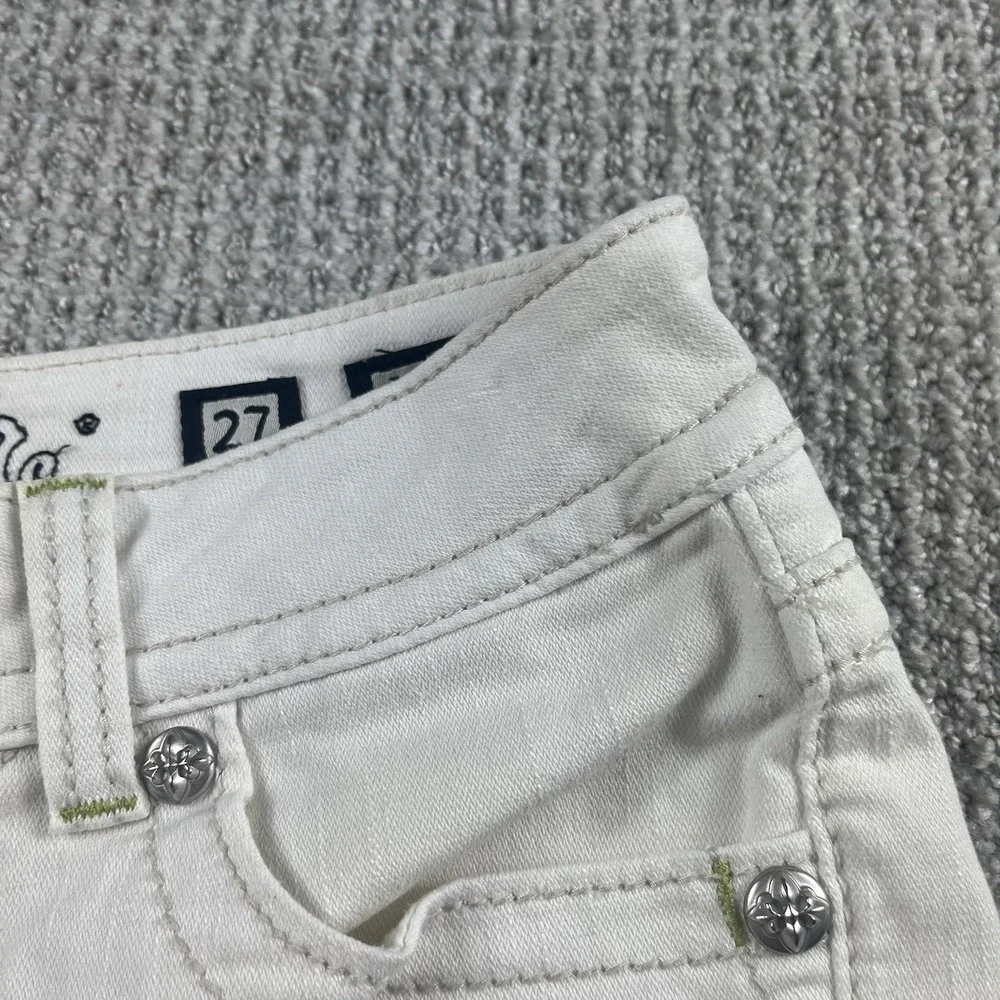 Miss Me Womens Jean Shorts White Denim Size 27 Floral Embellished Pockets